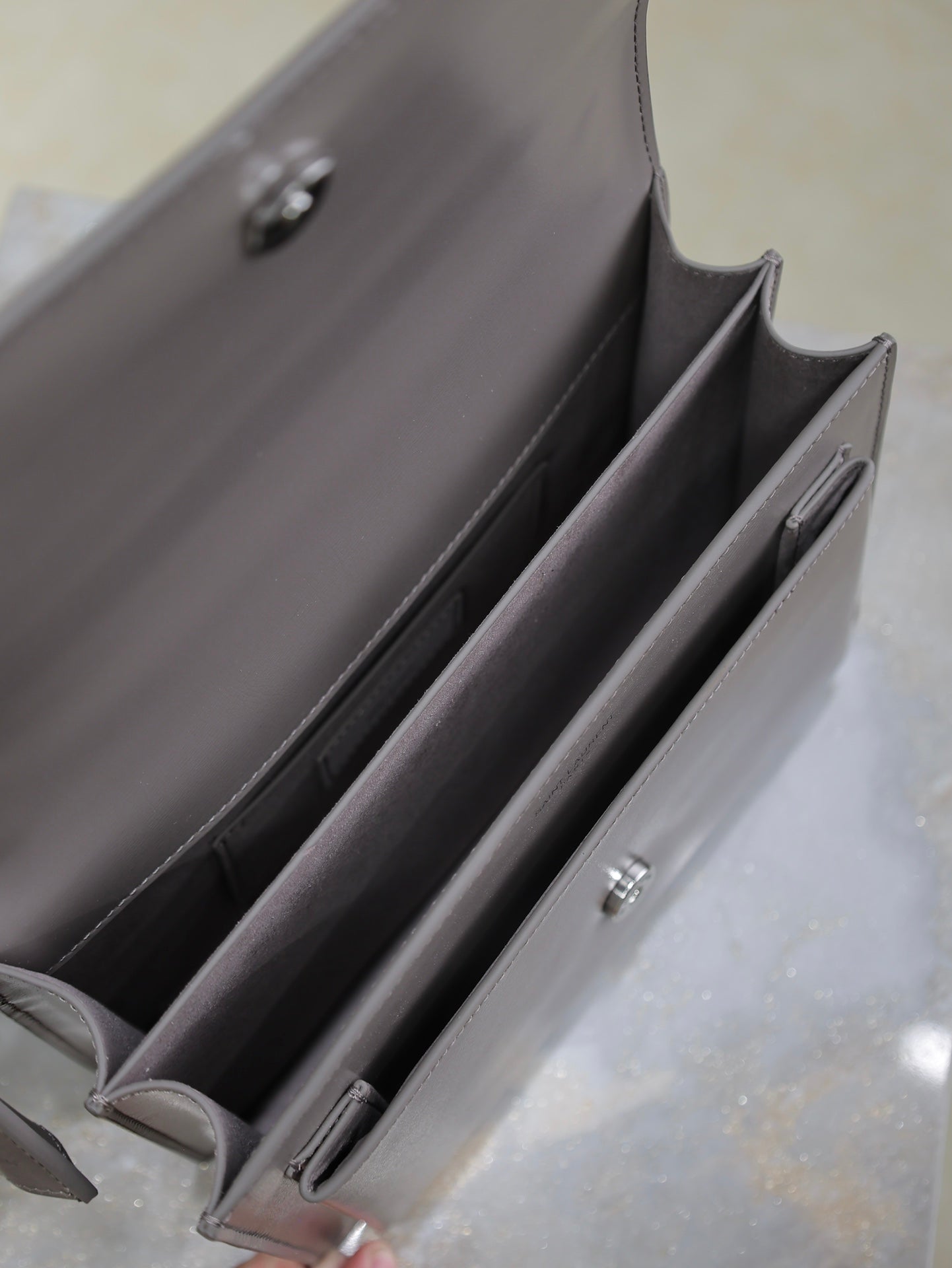 YSL 25S SUNSET BAG 22 IN DARK PURPLE CALFSKIN SILVER HARDWARE