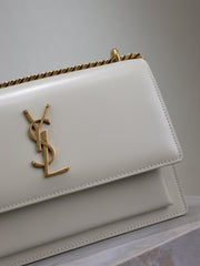 YSL 25S SUNSET BAG 22 IN IVORY CALFSKIN GOLD HARDWARE