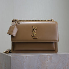 YSL 25S SUNSET BAG 22 IN BROWN CALFSKIN GOLD HARDWRE