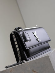 YSL 25S SUNSET BAG 22 IN BLACK CALFSKIN SILVER HARDWRE