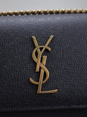 YSL 25S SUNSET MEDIUM 22 IN BLACK GRAINED CALFSKIN GOLD HARDWRE