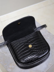 KAIA SMALL CROCODILE PATTERN BAG 18 IN BLACK GLOSSY CALFSKIN COPPER HARDWARE