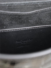 KAIA SMALL CROCODILE PATTERN BAG 18 IN BLACK GLOSSY CALFSKIN COPPER HARDWARE