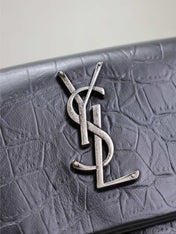 WEST HOLLYWOOD BAG 24 IN BLACK CROCODILE TEXTURED CALFSKIN SILVER HARDWARE