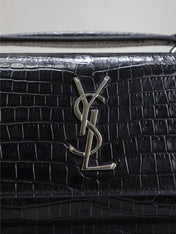 SUNSET SMALL BAG 19 IN BLACK CROCODILE-EMBOSSED CALFSKIN SILVER HARDWARE