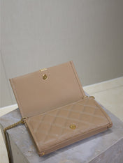 BECKY 22 IN MEDIUM BROWN QUILTED LAMBSKIN GOLD HARDWARE