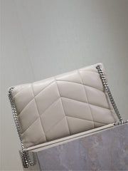 YSL 25S LOULOU PUFFER GM 35 IN SMOKEY TAUPE CALFSKIN SILVER HARDWRE