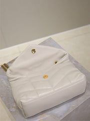 YSL 25S LOULOU PUFFER MINI 23 IN BLANC VINTAGE CALFSKIN GOLD HARDWRE