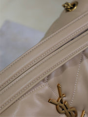 YSL 25S LOULOU PUFFER MM 29 IN BROWN CALFSKIN GOLD HARDWARE