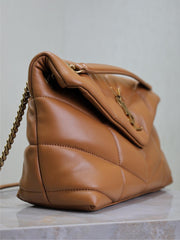 YSL 25S LOULOU PUFFER MM 29 IN CARAMEL CALFSKIN GOLD HARDWARE