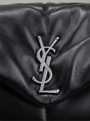 YSL 25S LOULOU PUFFER GM 35 IN BLACK CALFSKIN SILVER HARDWARE