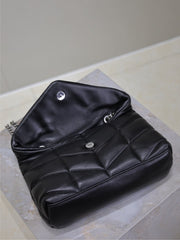 YSL 25S LOULOU PUFFER MINI 23 IN BLACK CALFSKIN SILVER HARDWARE