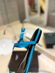 SL CASSANDRA SANDALS CERULEAN POLISHED CALFSKIN