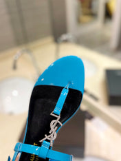 SL CASSANDRA SANDALS CERULEAN POLISHED CALFSKIN