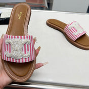 LYMPIA MULE IN TRIOMPHE JACQUARD WOOLLEN FABRIC WHITE PINK CARO