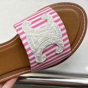 LYMPIA MULE IN TRIOMPHE JACQUARD WOOLLEN FABRIC WHITE PINK CARO