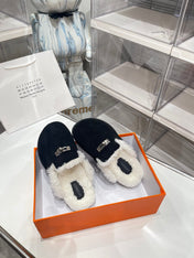 SLIP-ON MULE IN BLACK SUEDE AND SHEARLING LINING