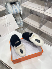 SLIP-ON MULE IN BLACK SUEDE AND SHEARLING LINING