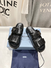 PRA CROCODILE LEATHER MOTIF SANDALS BLACK CALFSKIN