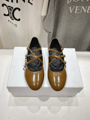 BALLET FLAT WITH CROSSOVER STRAP IN SEPIA BROWN LAMBSKIN