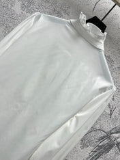 CC 25 Lace Pleated Shirt White Cotton