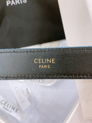 CELINE 25S BELT TRIOMPHE TAURILLON 25MM IN BLACK CALFSKIN AND DENIM 558344