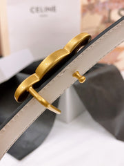 CELINE 25S BELT 25MM REVERSIBLE TRIOMPHE IN WHITE BLACK CALFSKIN 565543