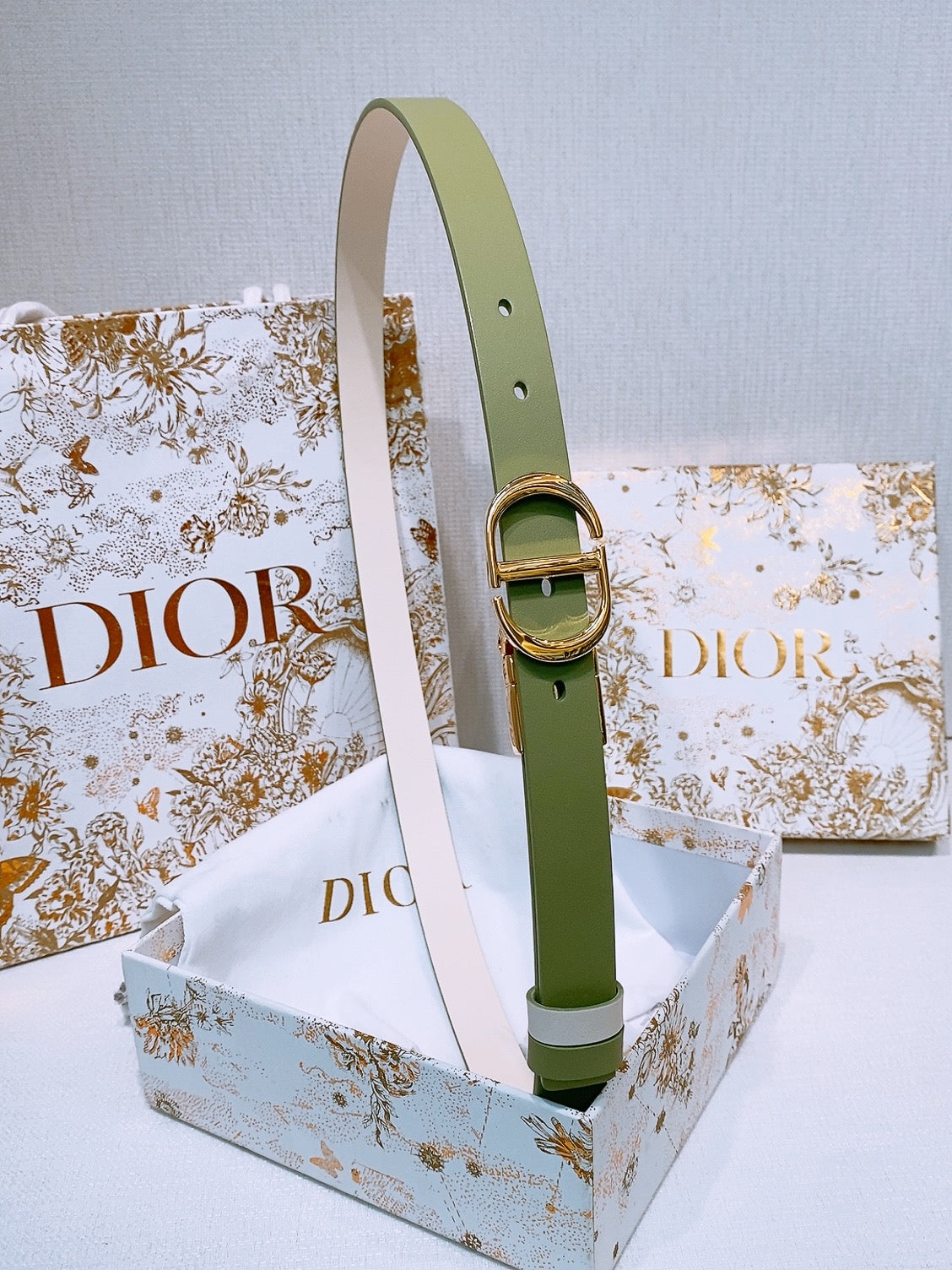 DIOR 25S BELT 20 MM IN OLIVE GREEN CALFSKIN 572895