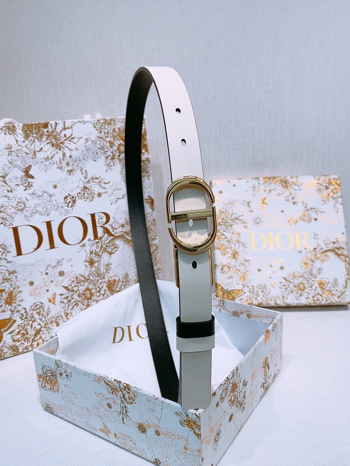 DIOR 25S BELT 20 MM IN WHITE CALFSKIN 572896