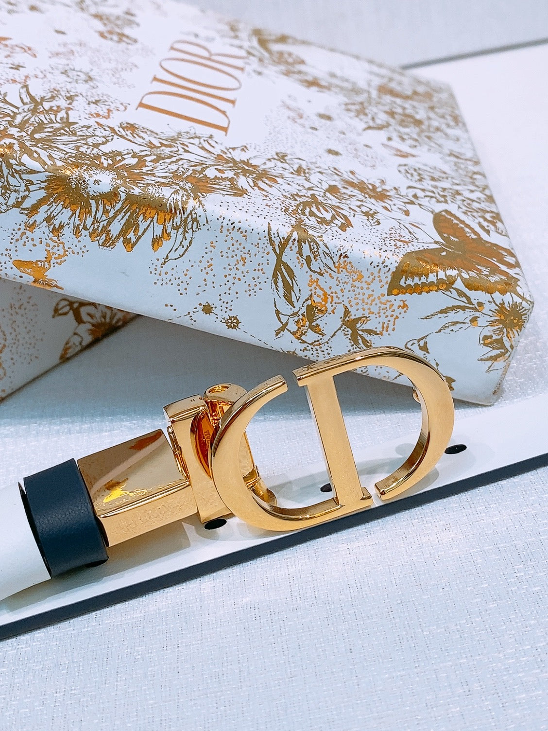 DIOR 25S BELT 20 MM IN DEEP BLUE GREY CALFSKIN 572898