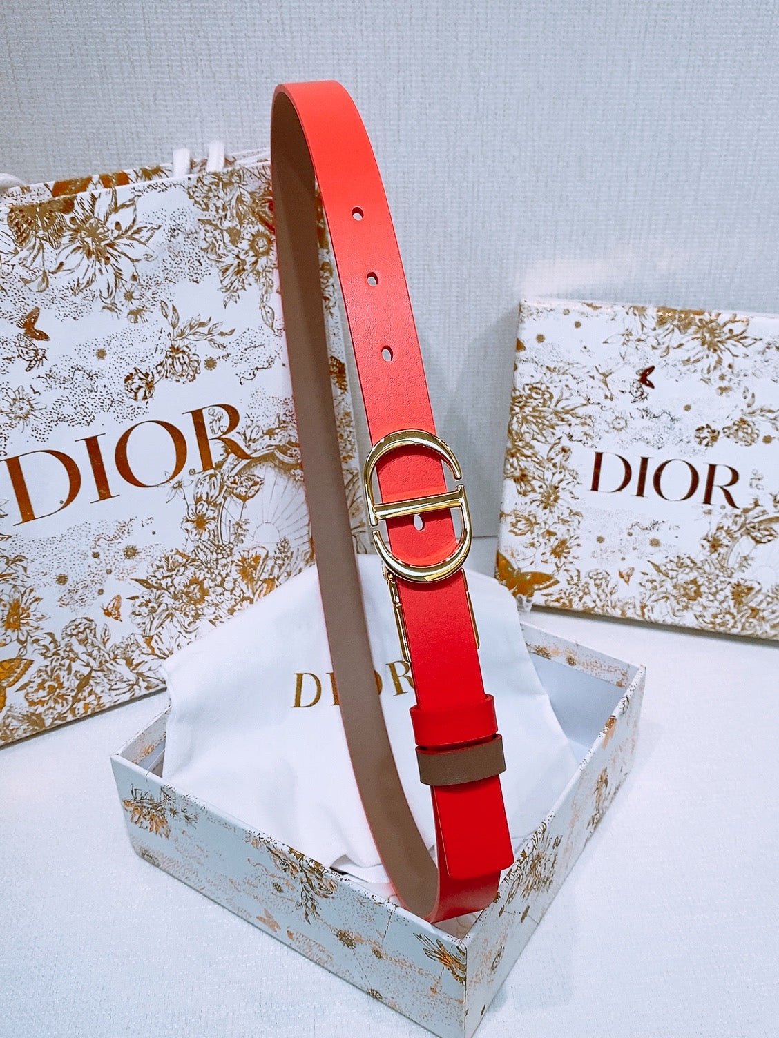 DIOR 25S BELT 20 MM IN RED CALFSKIN 572901