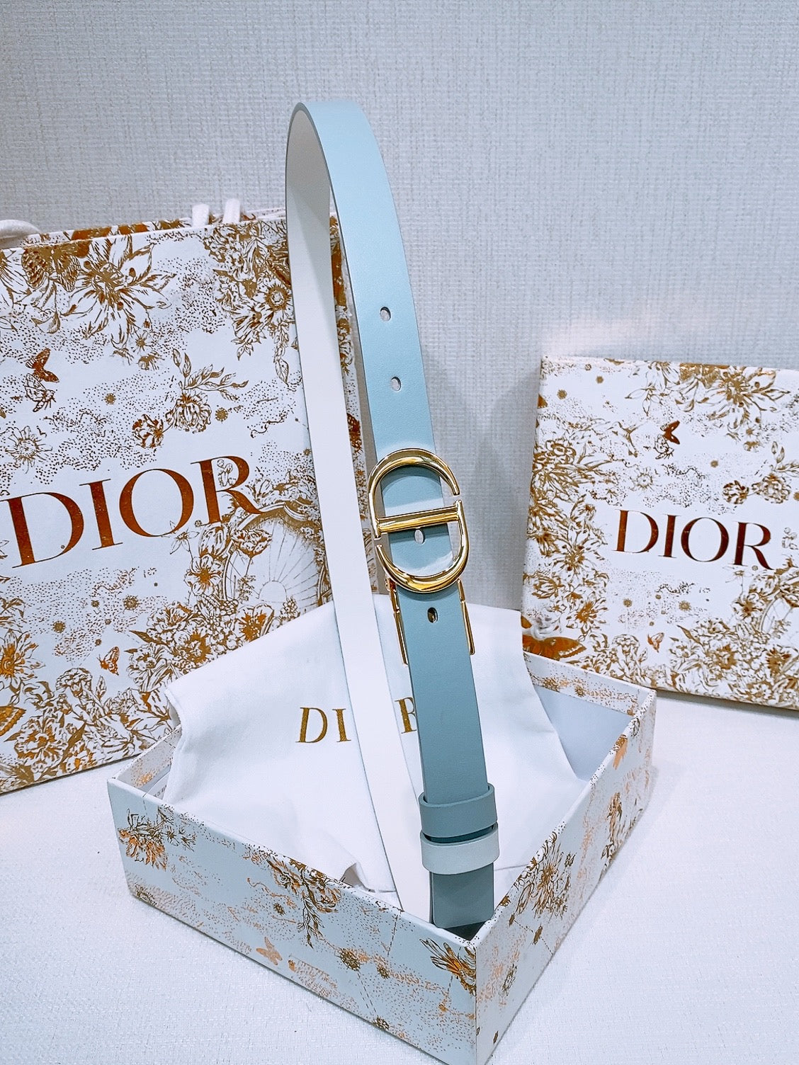 DIOR 25S BELT 20 MM IN STEEL BLUE CALFSKIN 572902