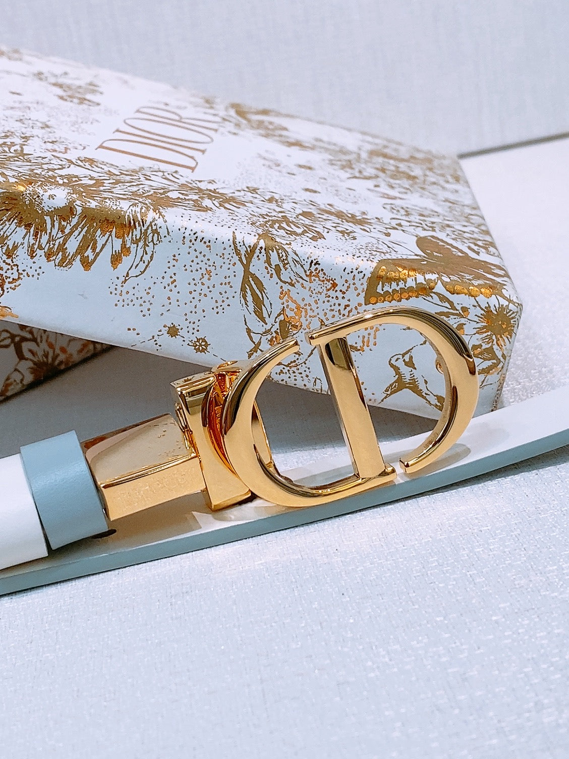 DIOR 25S BELT 20 MM IN STEEL BLUE CALFSKIN 572902