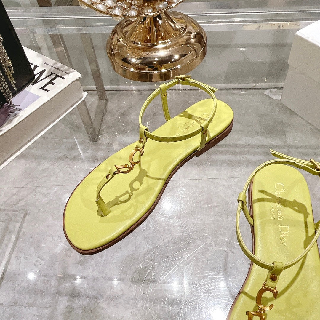 DIORIVIERA C'EST THONG SANDAL LEMON YELLOW AQUAMARINA CALFSKIN
