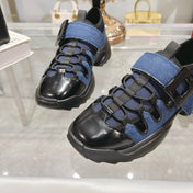 VIV' ON THE RUN TREKKY SNEAKERS IN BLACK CALFSKIN AND BLUE DENIM