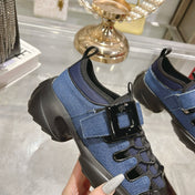 VIV' ON THE RUN TREKKY SNEAKERS IN BLACK CALFSKIN AND BLUE DENIM