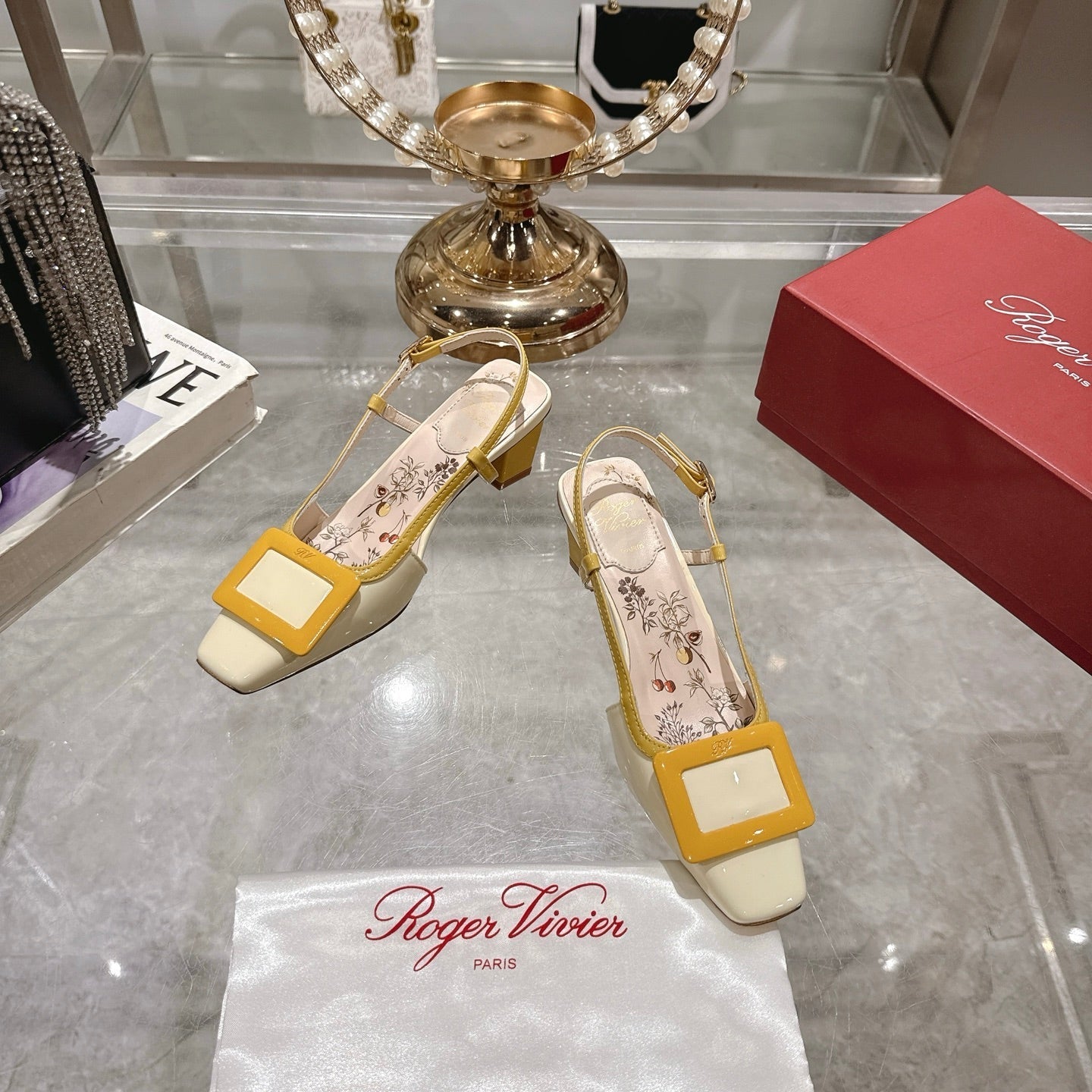 VIVIER SLINGBACK 45 IN YELLOW CALFSKIN