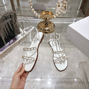 FLAT SANDALS 25S IN WHITE CALFSKIN RHINESTONES STRAP