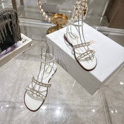 FLAT SANDALS 25S IN WHITE CALFSKIN RHINESTONES STRAP