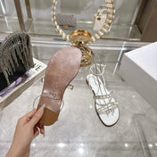 FLAT SANDALS 25S IN WHITE CALFSKIN RHINESTONES STRAP