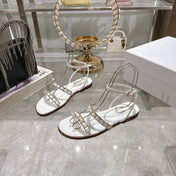 FLAT SANDALS 25S IN WHITE CALFSKIN RHINESTONES STRAP