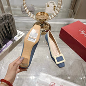 ROGER VIVIER 25S TROMPETTE BALLERINAS 45MM IN BLUE DENIM