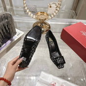 ROGER VIVIER 25S TROMPETTE BALLERINAS 75MM IN BLACK TWEED