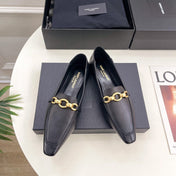 FLAT LOAFERS WITH GOLD CHAIN IN BLACK SMOOTH CALFSKIN