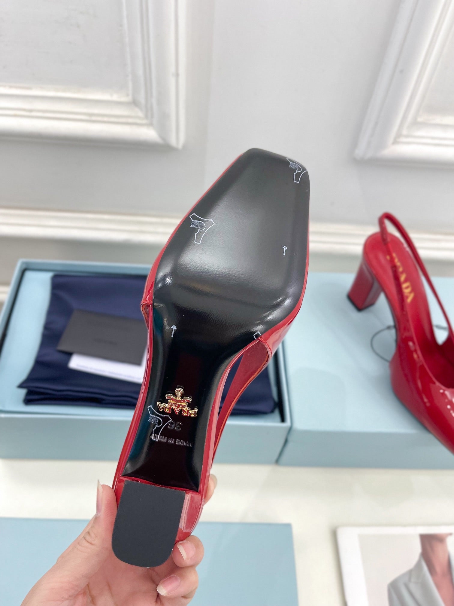 SQUARE TOE SLINGBACK PUMPS IN CRIMSON RED GLOSSY CALFSKIN