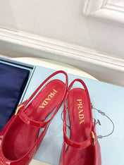 MARY JANE SLINGBACK SQUARE TOE IN CRIMSON RED PATENT SHEEPSKIN