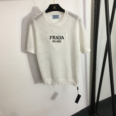 PRADA 25S SHORT-SLEEVE MESH KNIT PULLOVER SWEATER 292