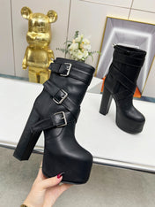 SL ANKLE BUCKLE BOOT PLATFORM BLACK SMOOTH CALFSKIN