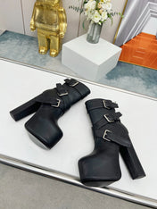 SL ANKLE BUCKLE BOOT PLATFORM BLACK SMOOTH CALFSKIN