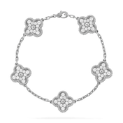 CLOVER 5 MOTIFS SILVER DIAMOND BRACELET